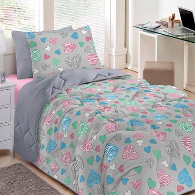 Edredom Buettner Casal Malha 100% Algodão Basic Estampado Amores 180mx220m Cinza