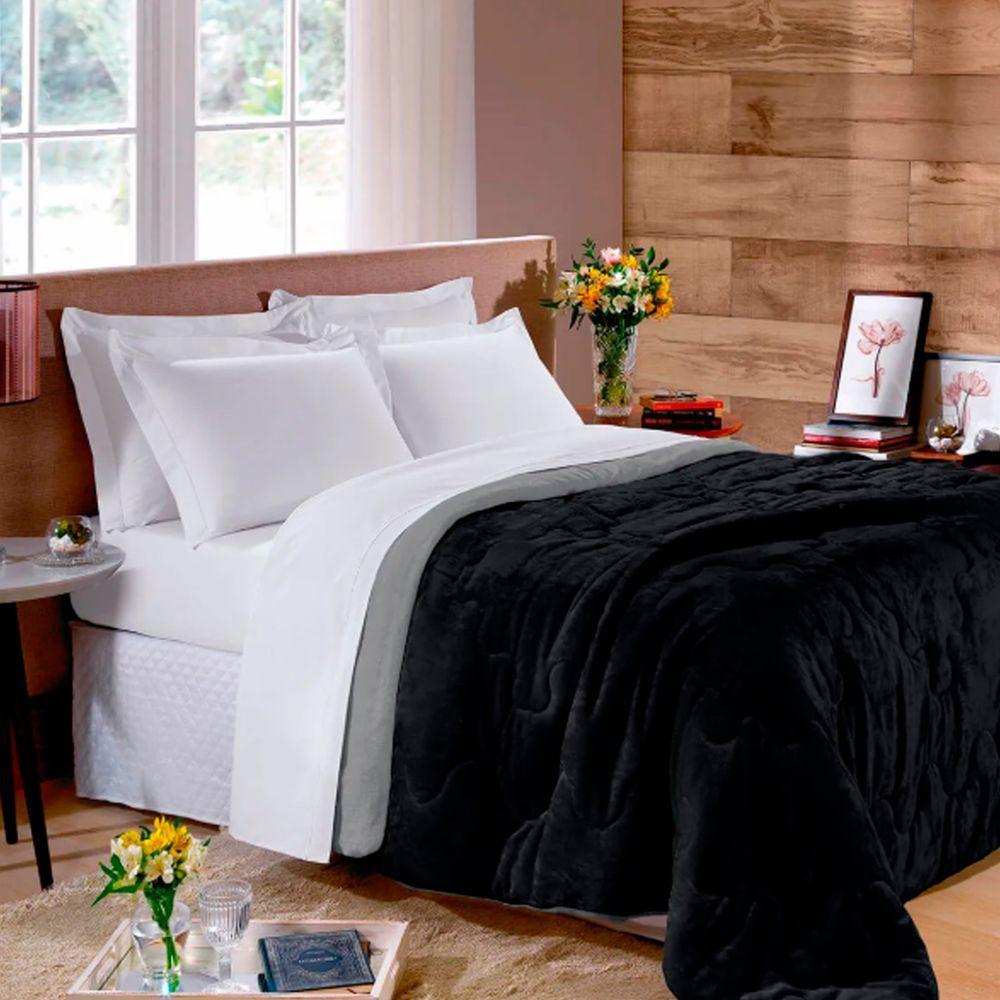 Edredom Buettner King Plush Flannel 100% Poliéster Dupla Face 260mx280m Preto E Metal Escuro - 2