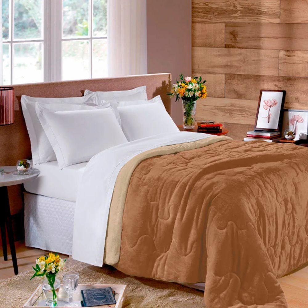 Edredom Buettner Solteiro Plush Flannel 100% Poliéster Dupla Face 160mx240m Khaki Escuro E Khaki Claro - 2