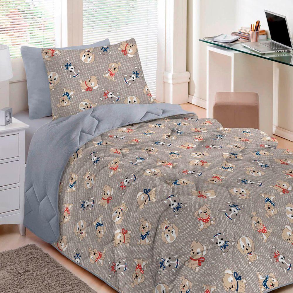 Edredom Buettner Solteiro Malha 100% Algodão Basic Estampado Dogs 150mx220m Cinza - 3