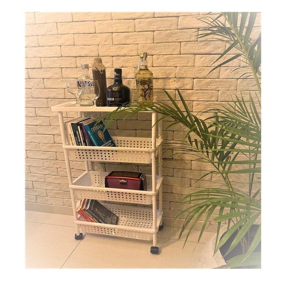 Carrinho Organizador 4 Prateleiras Multiuso – Para Quarto, Sala, Varanda Branco - 4