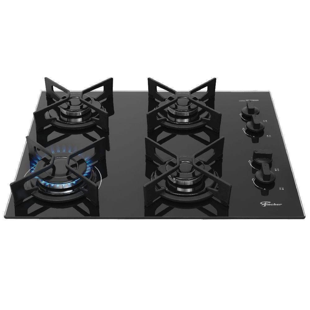 Cooktop A Gás Fischer 4 Bocas Fit Line Trempe Iron Preto Bivolt - 1