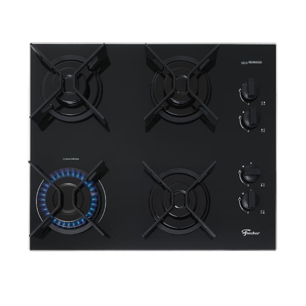 Cooktop A Gás Fischer 4 Bocas Fit Line Trempe Iron Preto Bivolt - 4