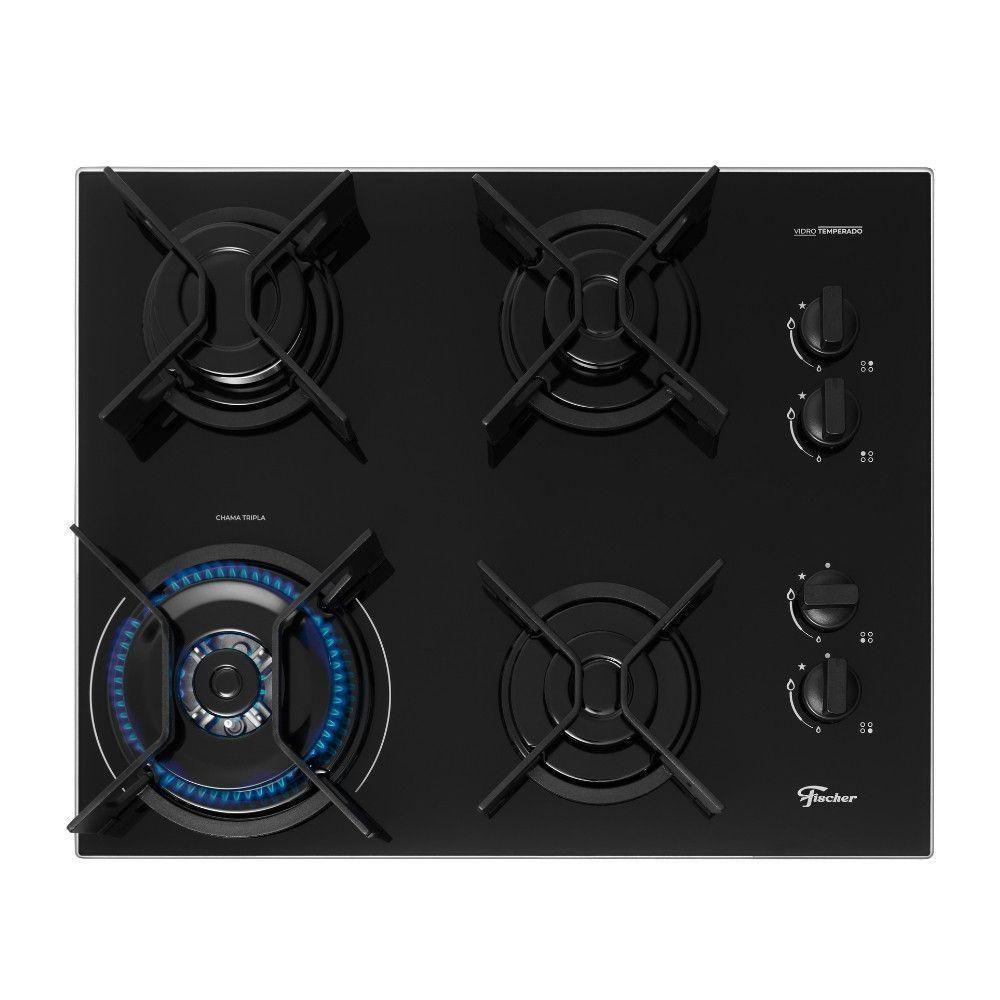 Cooktop A Gás Fischer 4 Bocas Fit Line Tripla Chama Trempe Iron Bivolt - 2