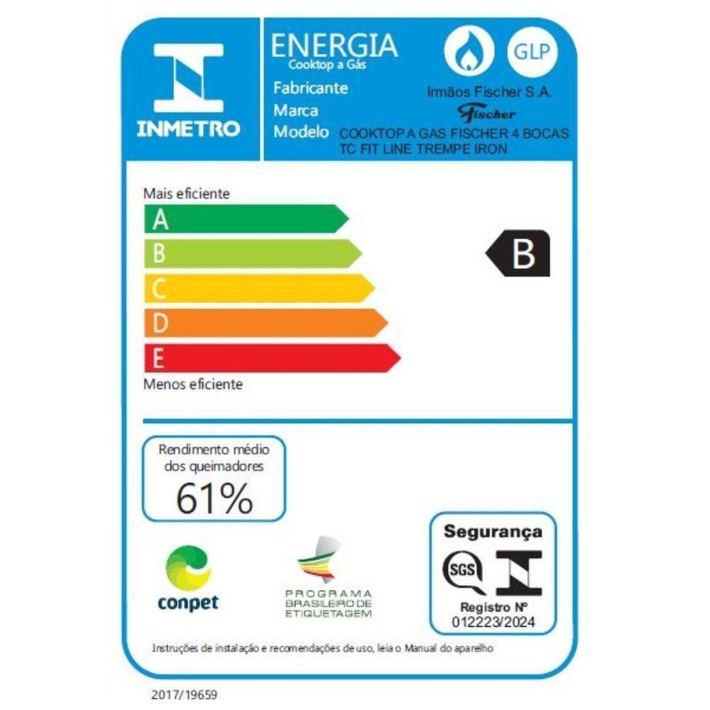 Cooktop A Gás Fischer 4 Bocas Fit Line Tripla Chama Trempe Iron Bivolt - 4
