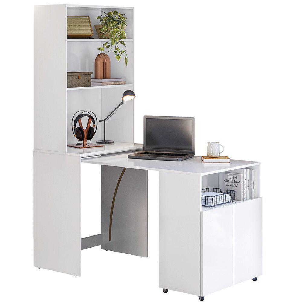 Armário Multifuncional Com Escrivaninha Retrátil Para Escritório Duo Branco Kit's Paraná - 1