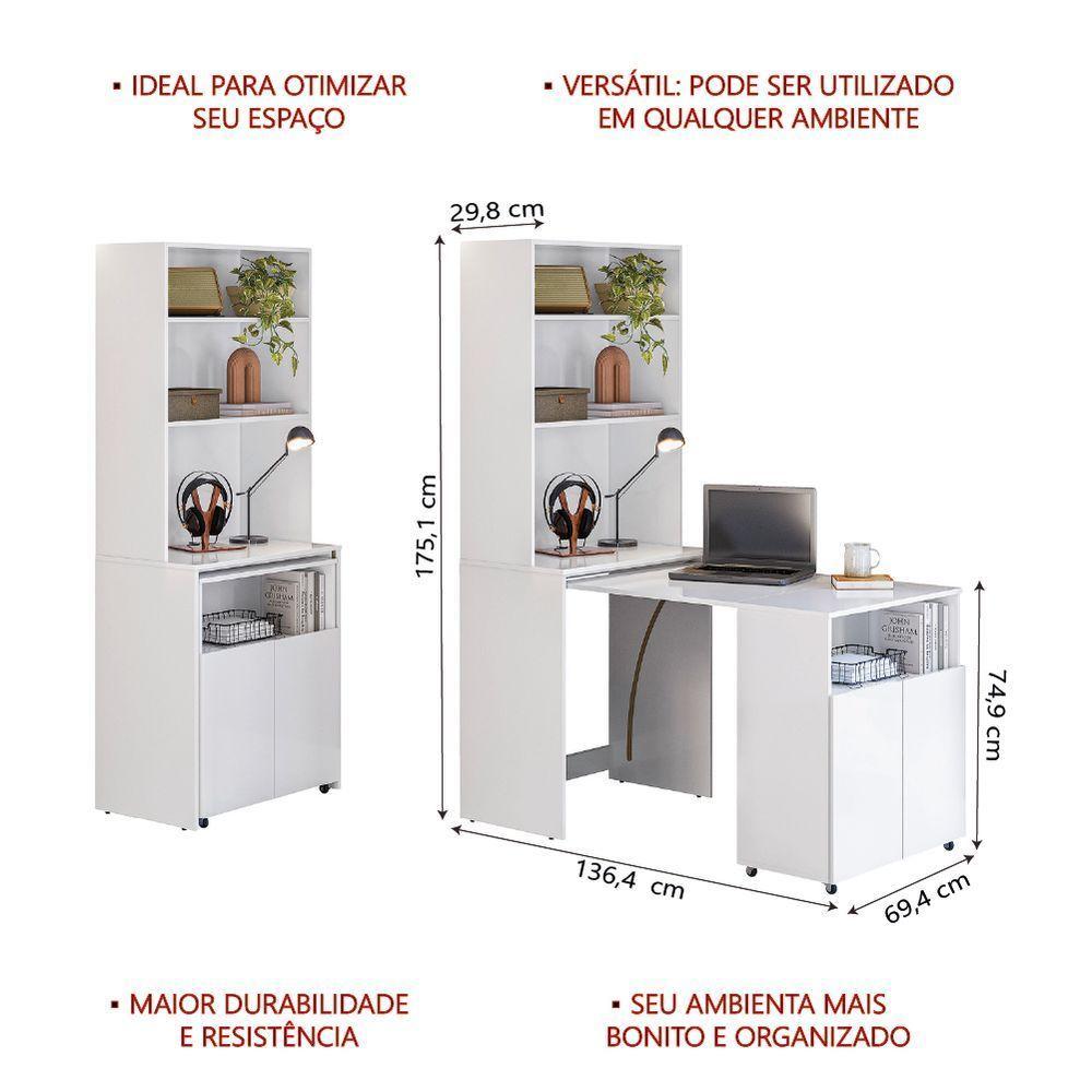Armário Multifuncional Com Escrivaninha Retrátil Para Escritório Duo Branco Kit's Paraná - 3