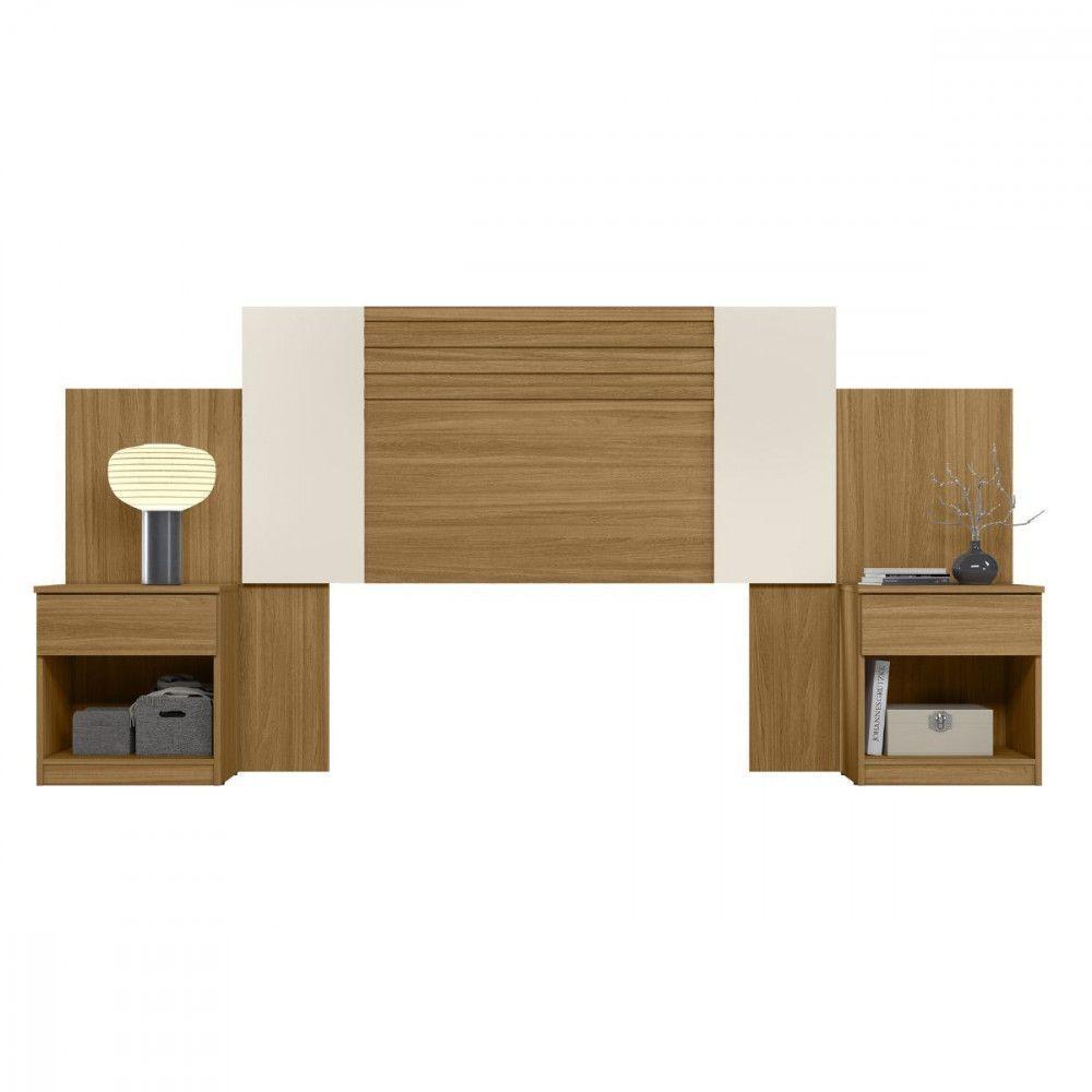 Cabeceira Araguaia Com Mesa De Cabeceira E 2 Gavetas Freijo/off White/cinza - 1