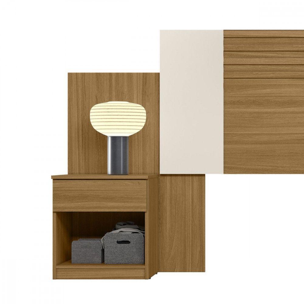 Cabeceira Araguaia Com Mesa De Cabeceira E 2 Gavetas Freijo/off White/cinza - 3