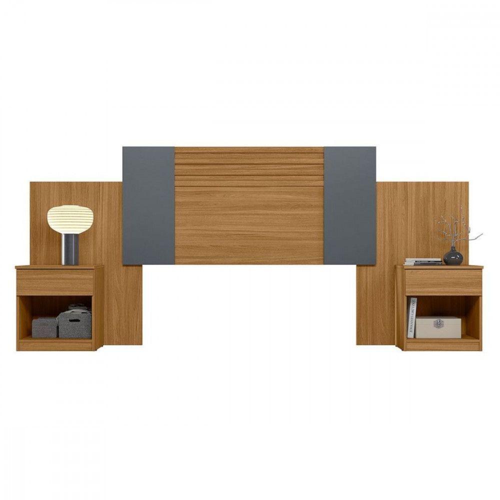 Cabeceira Araguaia Com Mesa De Cabeceira E 2 Gavetas Freijo/off White/cinza - 5