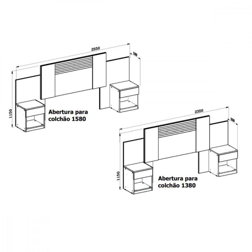 Cabeceira Araguaia Com Mesa De Cabeceira E 2 Gavetas Freijo/off White/cinza - 9