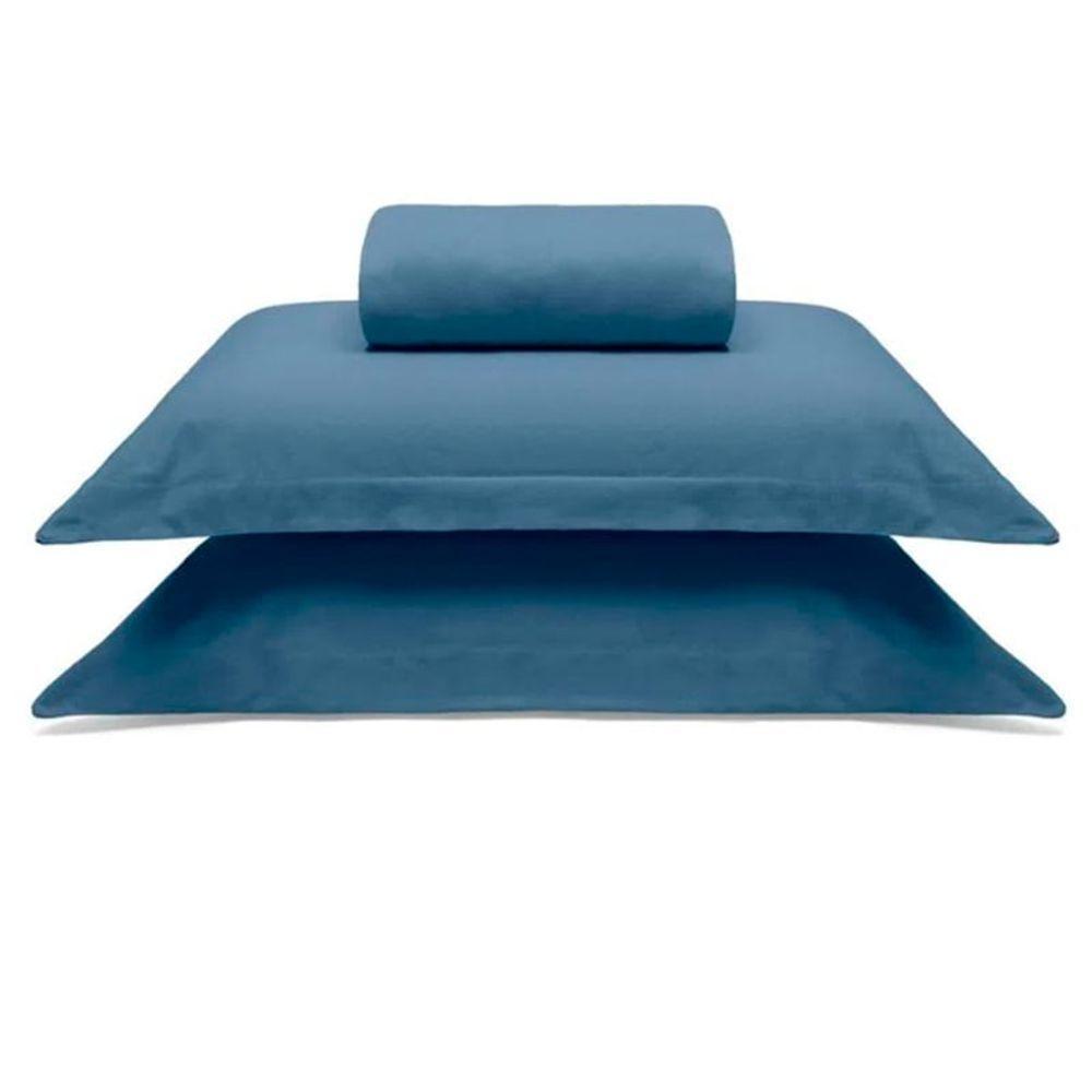 Jogo De Cama Buettner King Malha 100% Algodao Liso 3 Peças Image Azul - 2