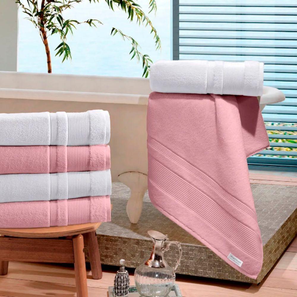 Jogo De Toalha Buettner Algodão Egípcio Nobre 5 Peças Aliance Dusty Rose E Branco - 3