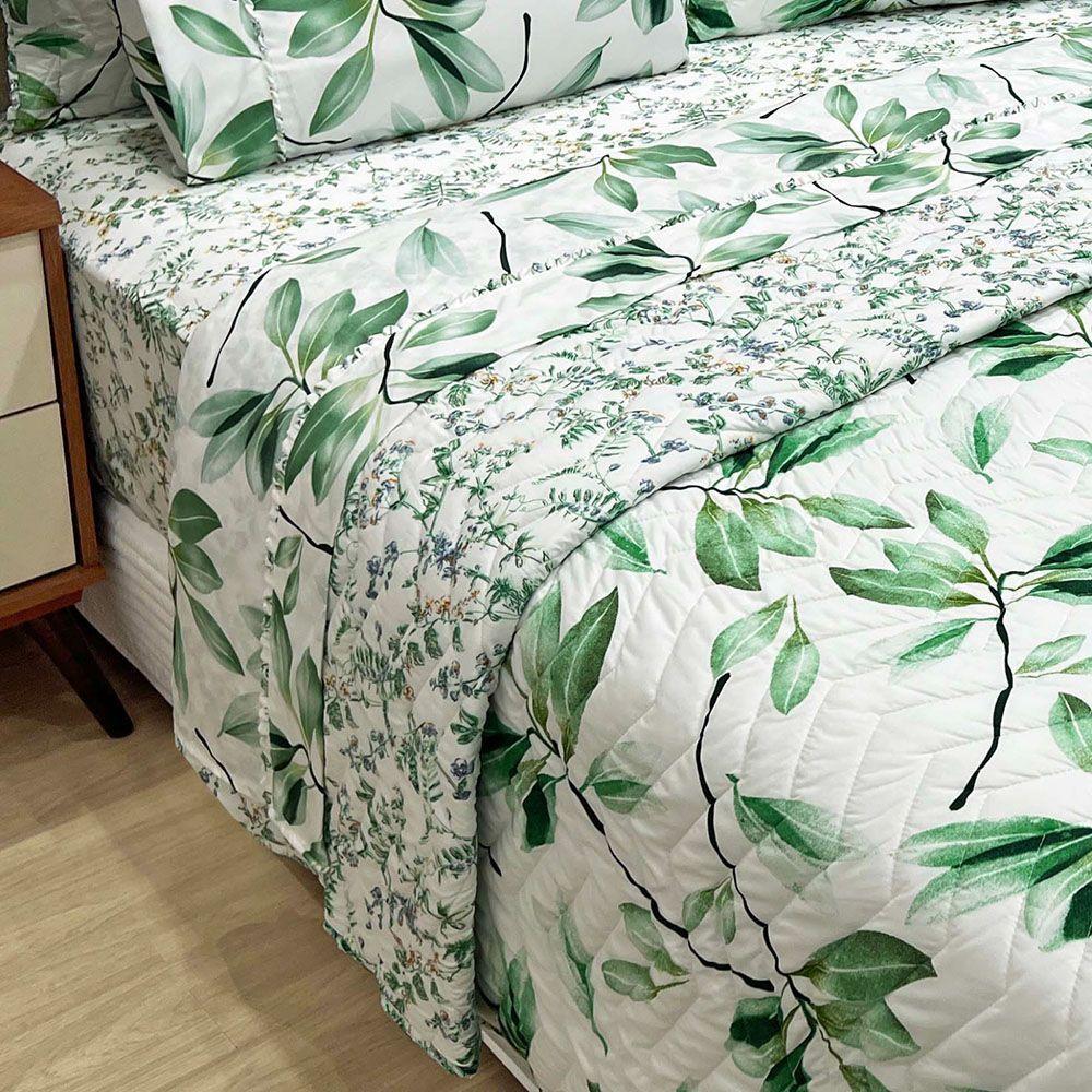 Kit Cobre Leito Colcha E Lençol Topázio King Dupla Face 7 Peças - Esmeralda - 100% Poliéster - 2