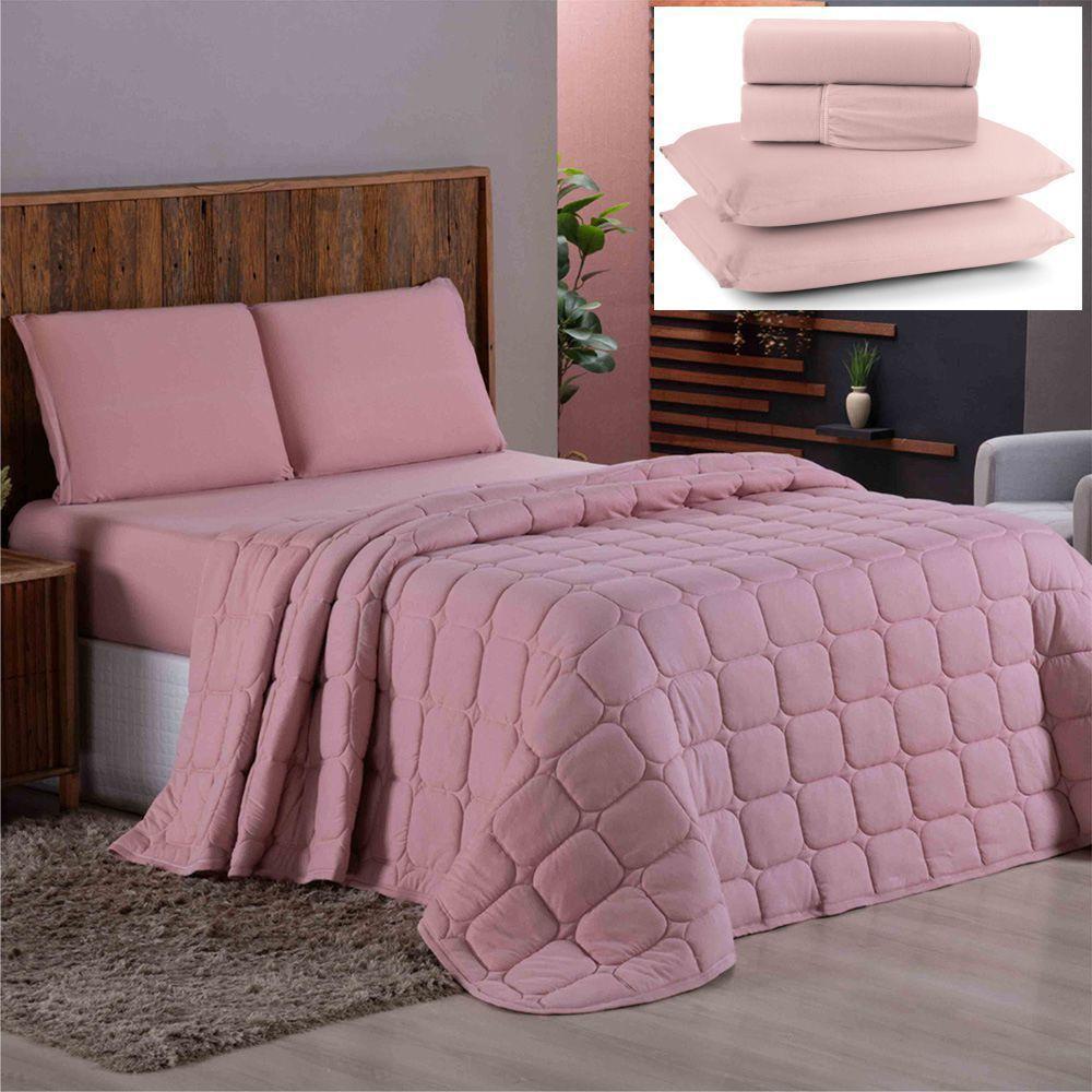 Coordenado Cobre Leito E Lençol Queen Sereno Em Malha 7 Peças - Rosê - 100% Algodão - 2