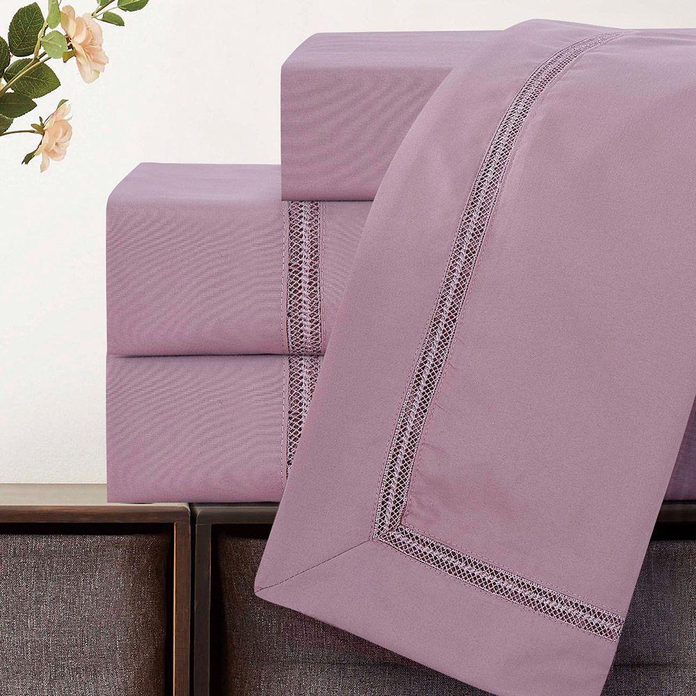 Jogo De Cama Lençol King Veraneio Percal 300 Fios 4 Peças - Bordô - 100% Poliéster - 4
