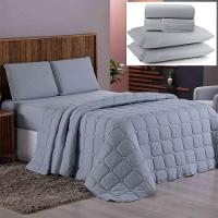 Coordenado Cobre Leito E Lençol King Sereno Em Malha 7 Peças - Cinza - 100% Algodão - 1