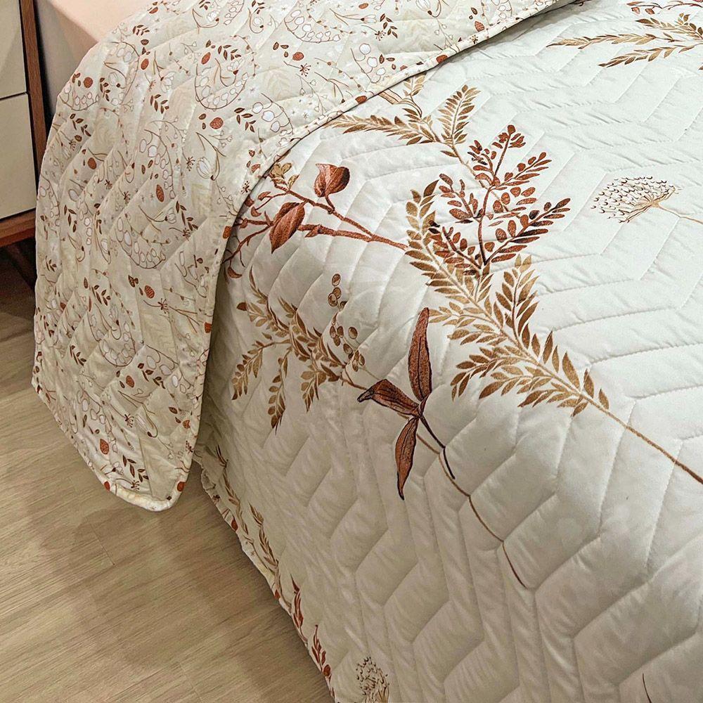 Kit Cobre Leito Colcha Topázio Queen Dupla Face 3 Peças - Bege - 100% Poliéster - 4