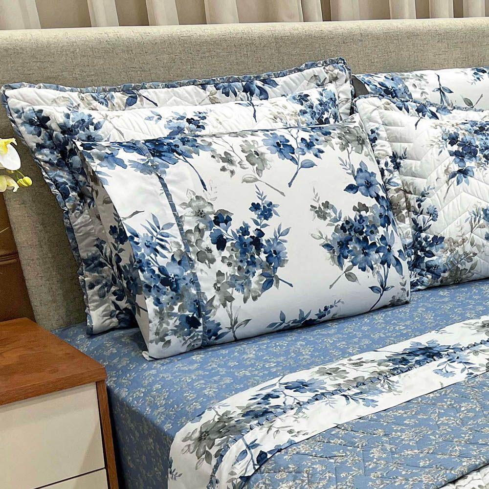 Kit Cobre Leito Colcha E Lençol Topázio King Dupla Face 7 Peças - Marinho - 100% Poliéster - 2