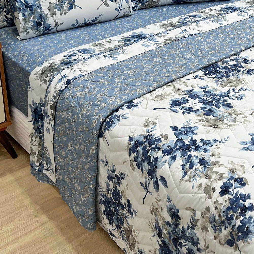 Kit Cobre Leito Colcha E Lençol Topázio King Dupla Face 7 Peças - Marinho - 100% Poliéster - 3