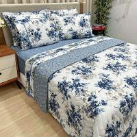 Kit Cobre Leito Colcha E Lençol Topázio King Dupla Face 7 Peças - Marinho - 100% Poliéster - 1