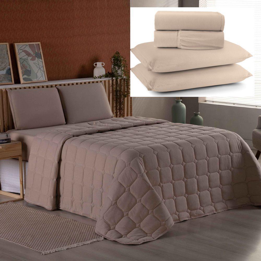 Coordenado Cobre Leito E Lençol King Sereno Em Malha 7 Peças - Cáqui - 100% Algodão - 1