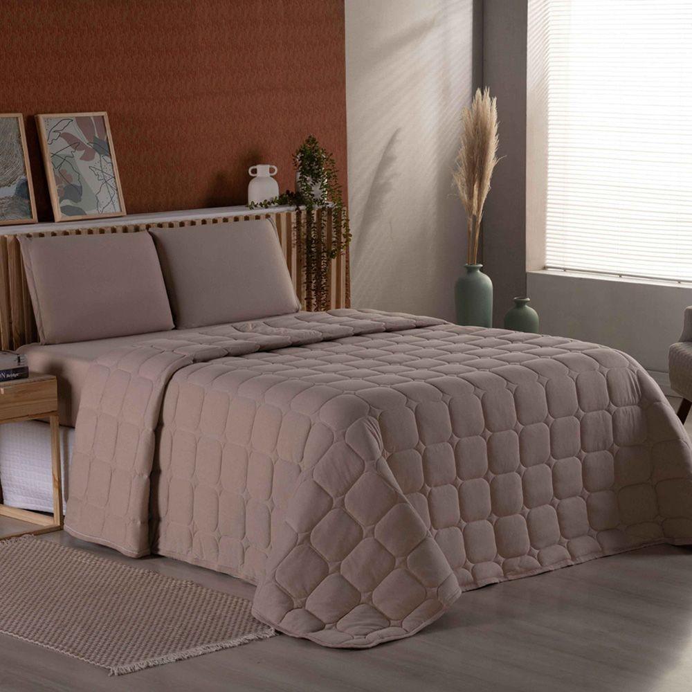 Cobre Leito Colcha Sereno Casal Em Malha - Cáqui - 100% Algodão - 1