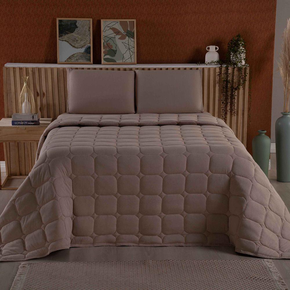 Cobre Leito Colcha Sereno Casal Em Malha - Cáqui - 100% Algodão - 3