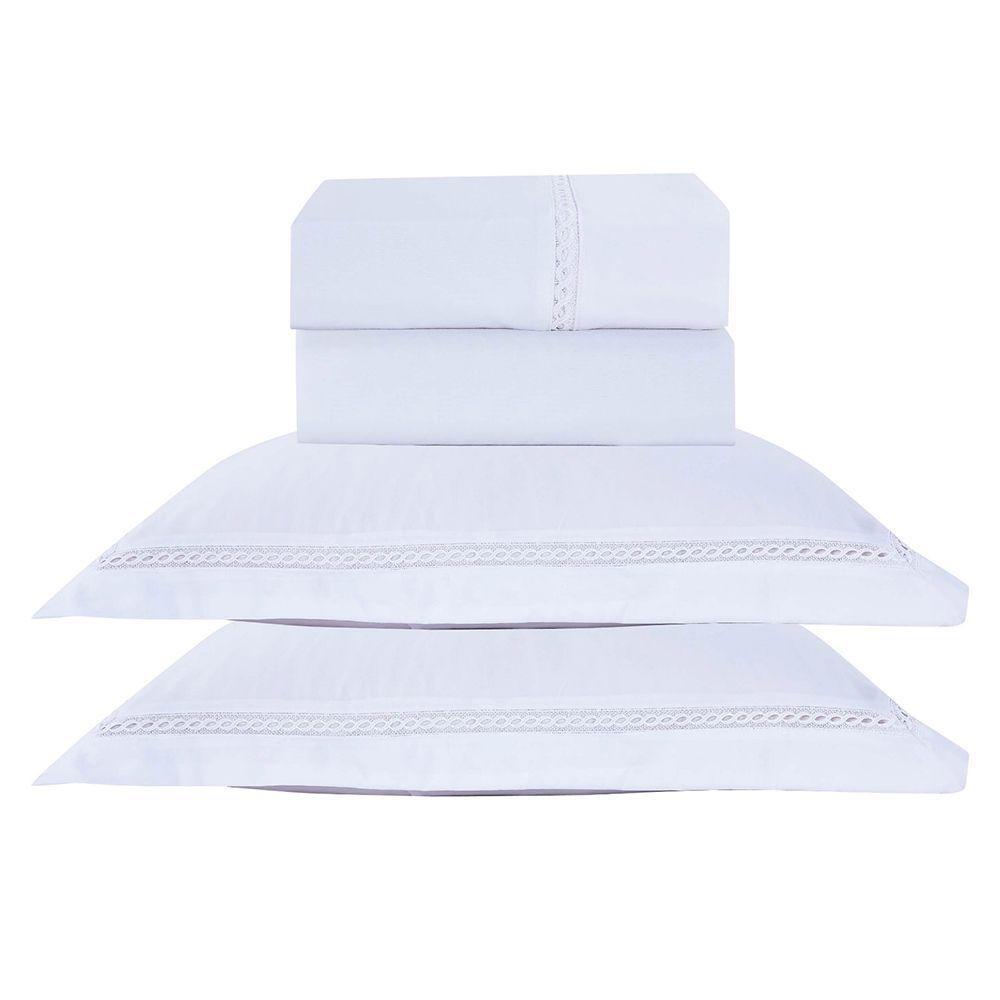 Jogo De Cama Lençol Casal Luxuria Percal 300 Fios 4 Peças - Branco - 100% Poliéster - 1