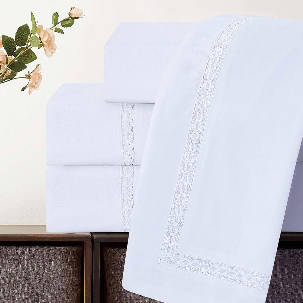 Jogo De Cama Lençol Casal Luxuria Percal 300 Fios 4 Peças - Branco - 100% Poliéster - 3