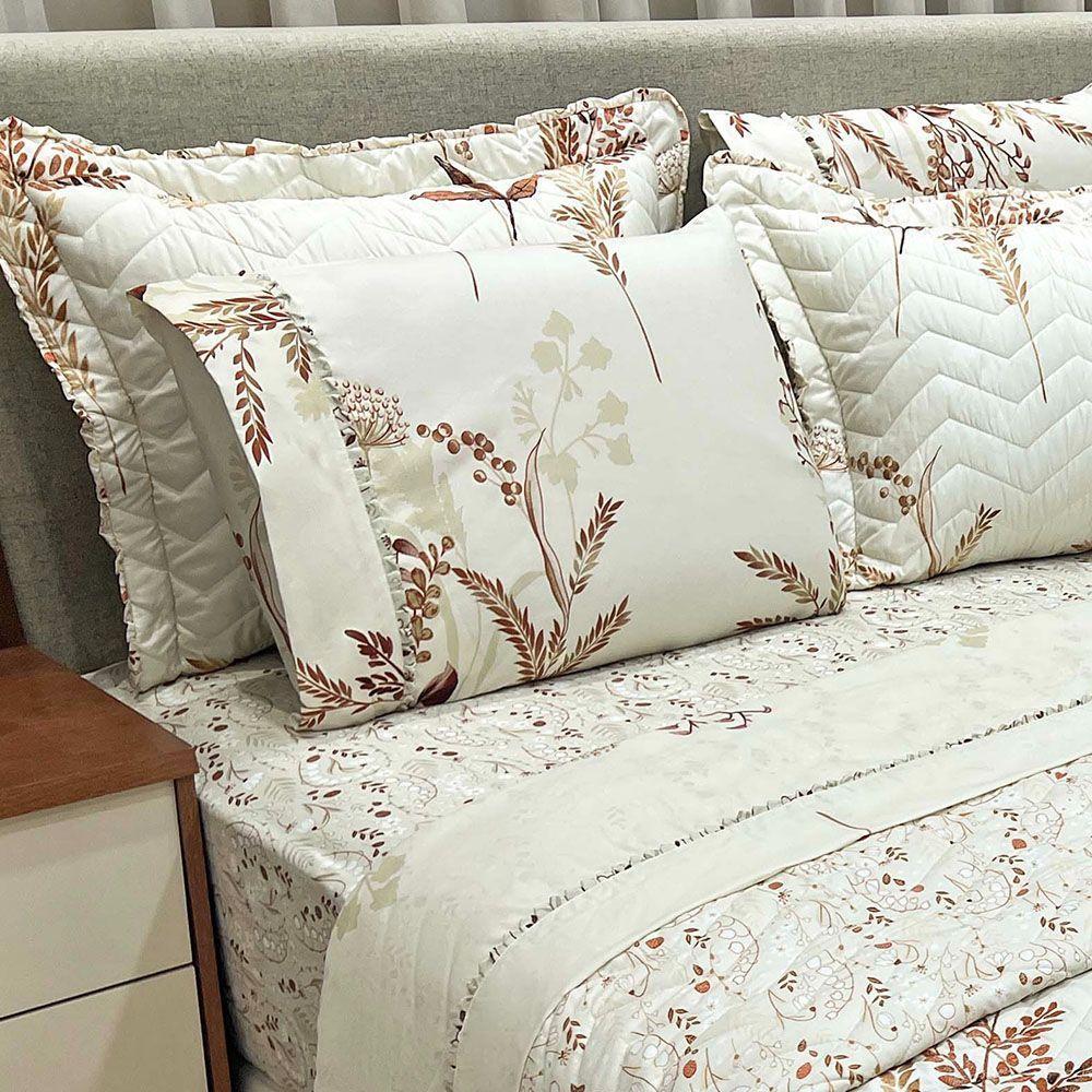 Kit Cobre Leito Colcha E Lençol Topázio King Dupla Face 7 Peças - Bege - 100% Poliéster - 2