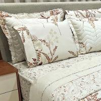 Kit Cobre Leito Colcha E Lençol Topázio King Dupla Face 7 Peças - Bege - 100% Poliéster - 2