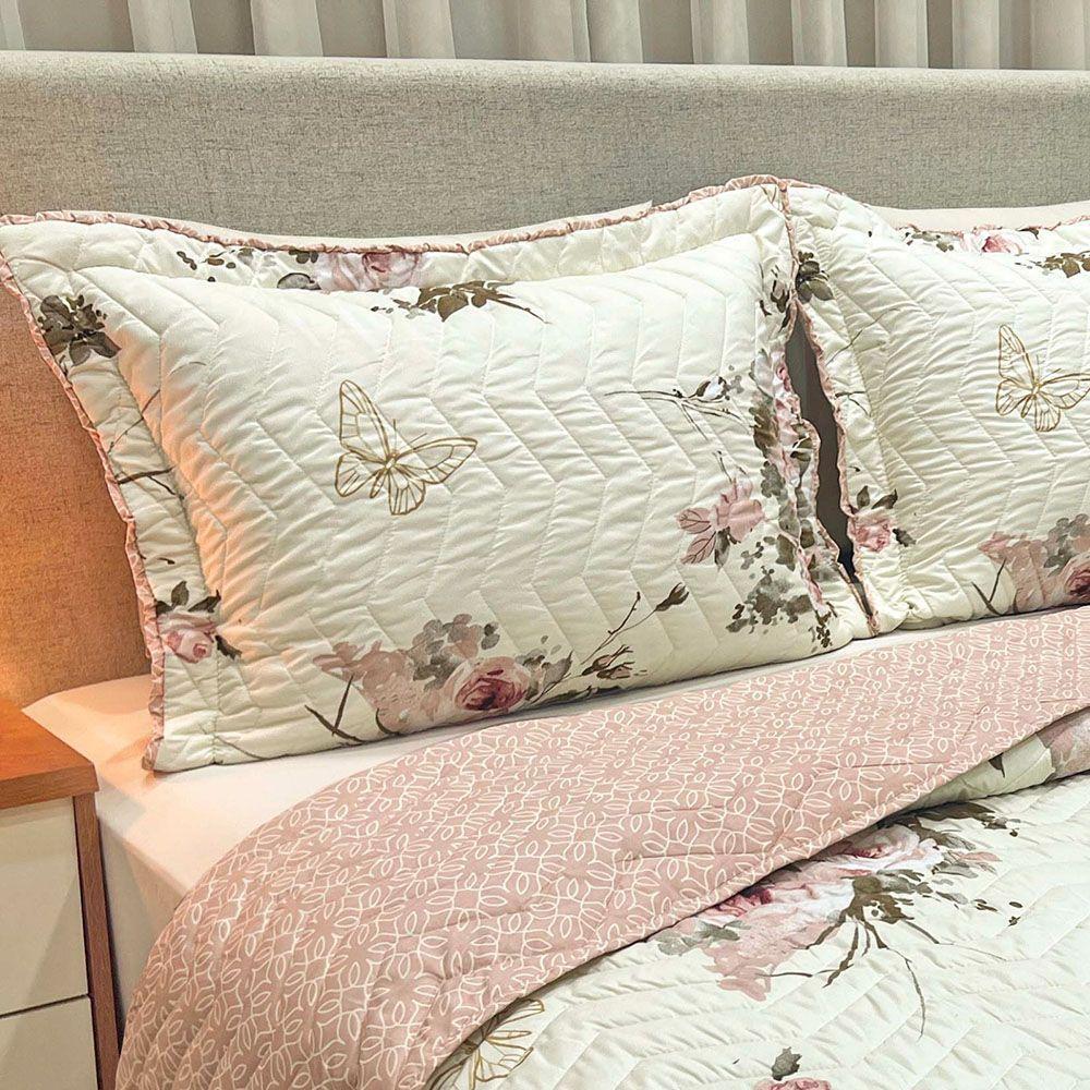 Kit Cobre Leito Colcha Topázio King Dupla Face 3 Peças - Palha - 100% Poliéster - 2