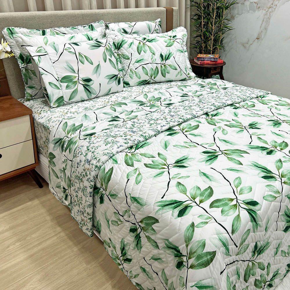 Kit Cobre Leito Colcha E Lençol Topázio Queen Dupla Face 7 Peças - Esmeralda - 100% Poliéster - 1