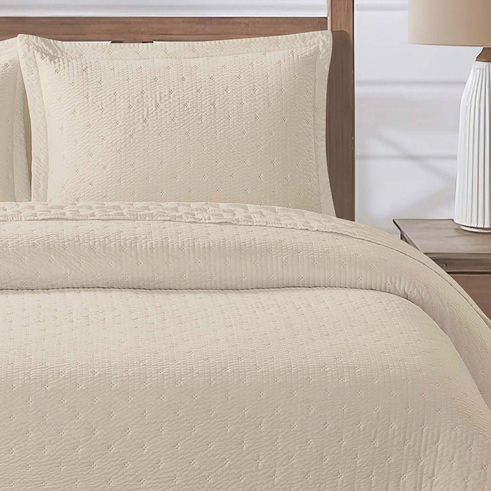 Kit Cobre Leito Colcha Pequim Queen Dupla Face 3 Peças - Palha - 100% Poliéster - 3