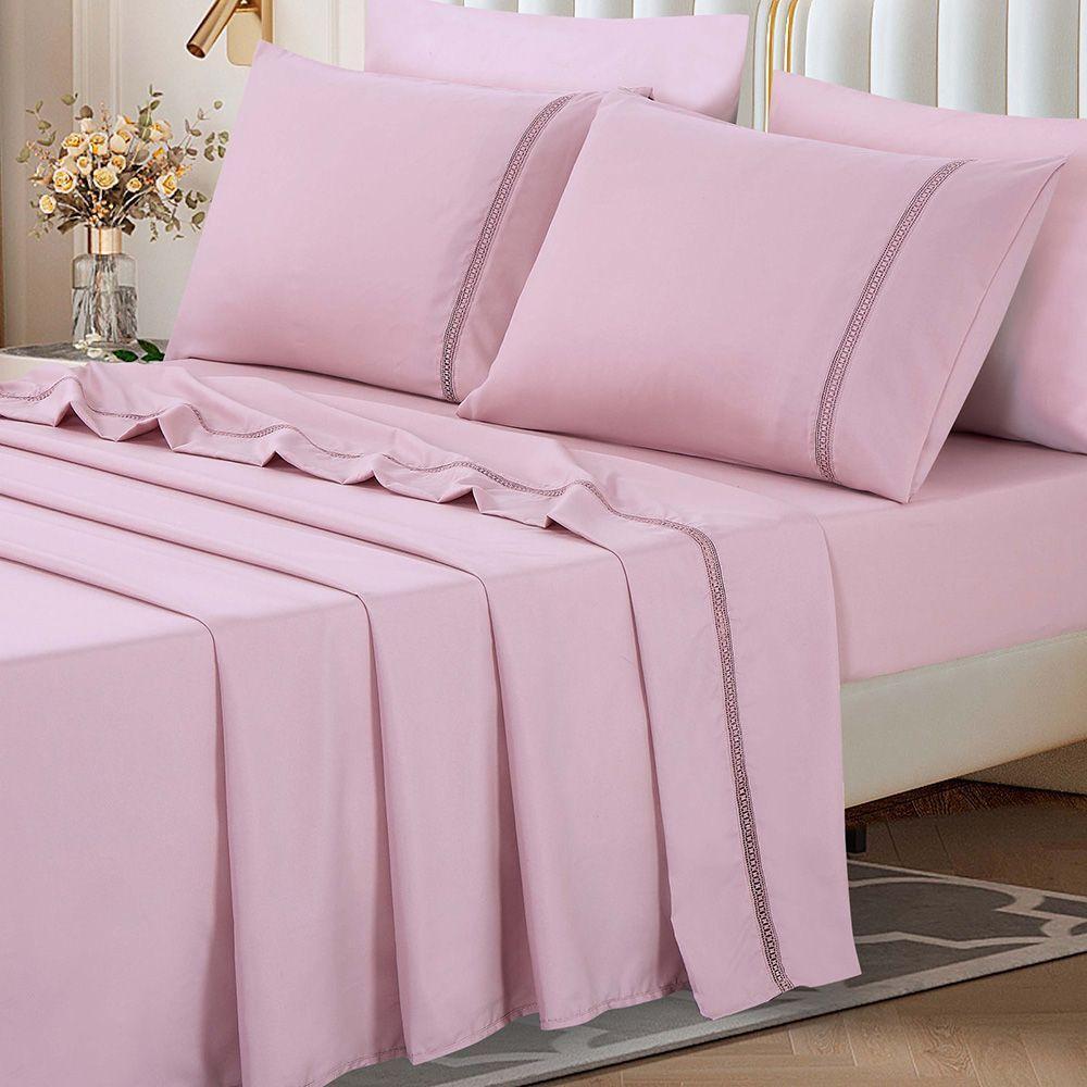 Jogo De Cama Lençol Queen Luxuria Percal 300 Fios 4 Peças - Rosê - 100% Poliéster - 2
