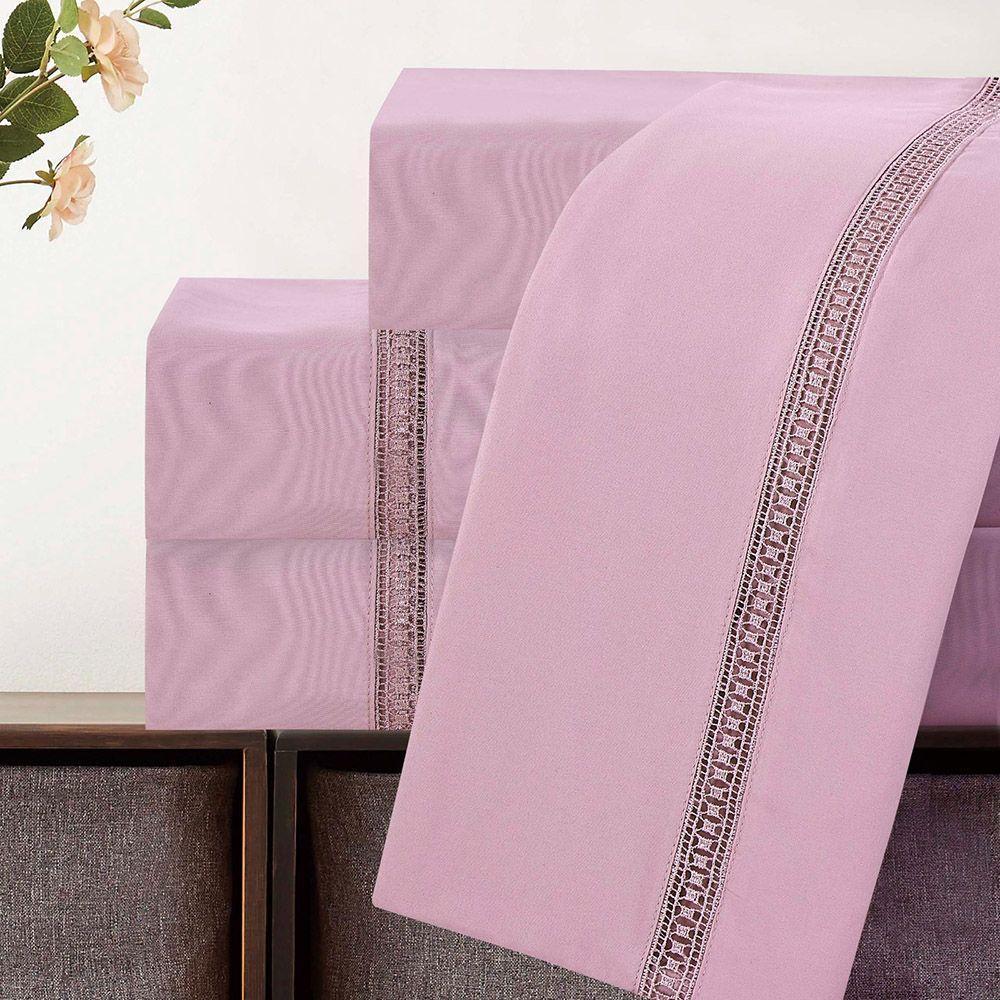 Jogo De Cama Lençol Queen Luxuria Percal 300 Fios 4 Peças - Rosê - 100% Poliéster - 4