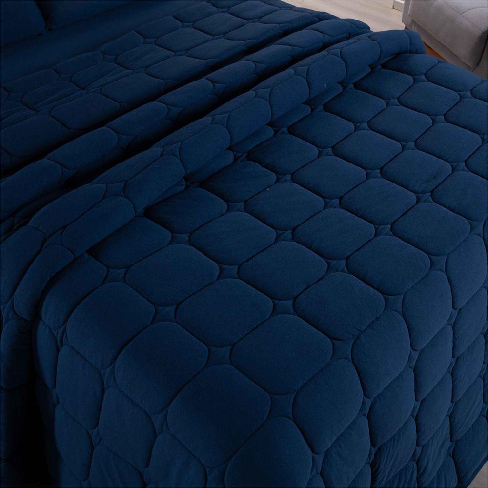 Cobre Leito Colcha Sereno Casal Em Malha - Marinho - 100% Algodão - 3