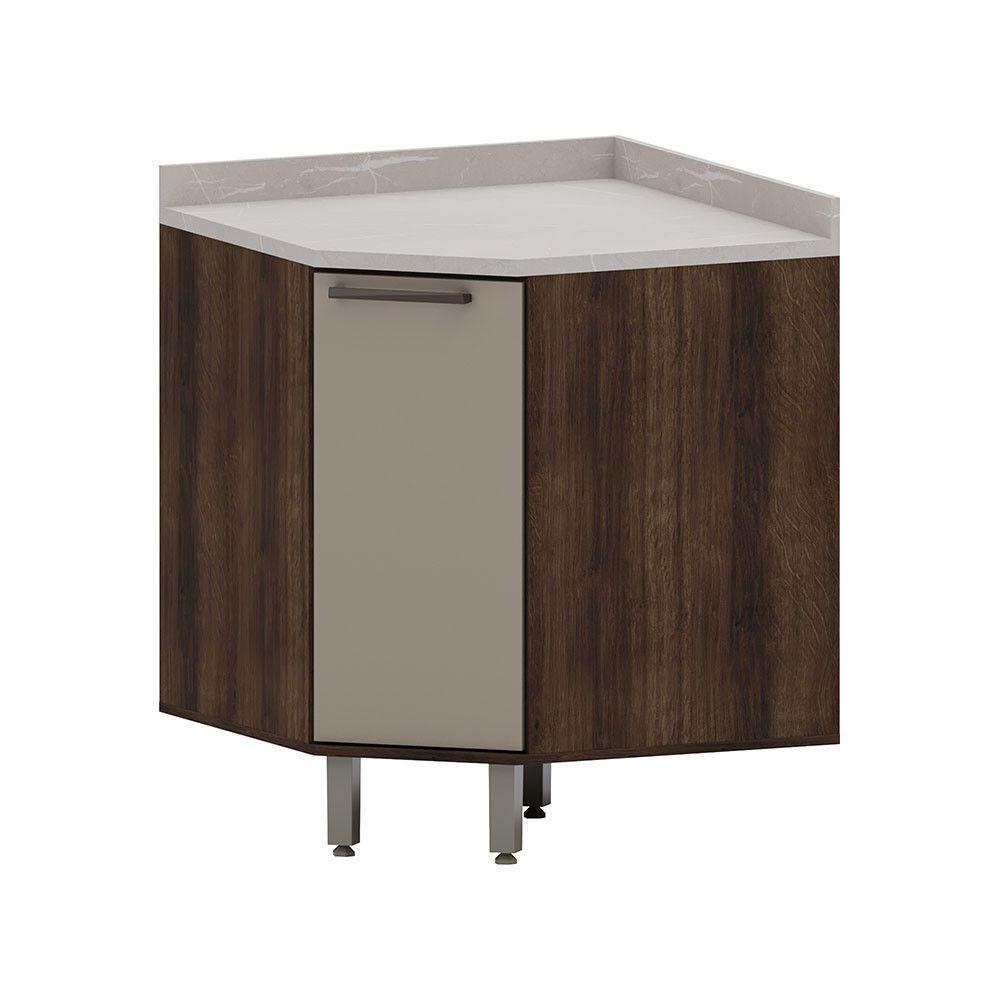 Balcão De Cozinha Canto Diagonal 1 Porta E Com Tampo Luna Lu Nogueira Dourado-cinammon - 1