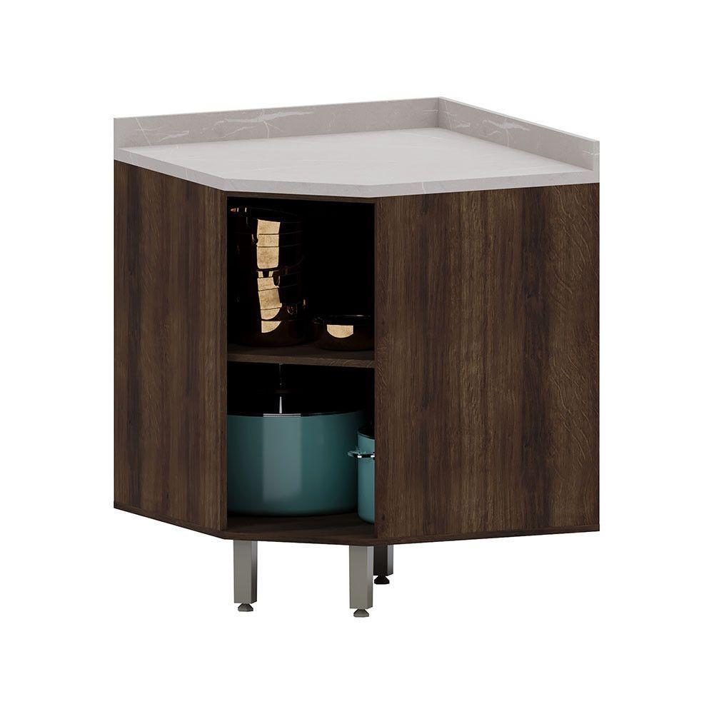 Balcão De Cozinha Canto Diagonal 1 Porta E Com Tampo Luna Lu Nogueira Dourado-cinammon - 2