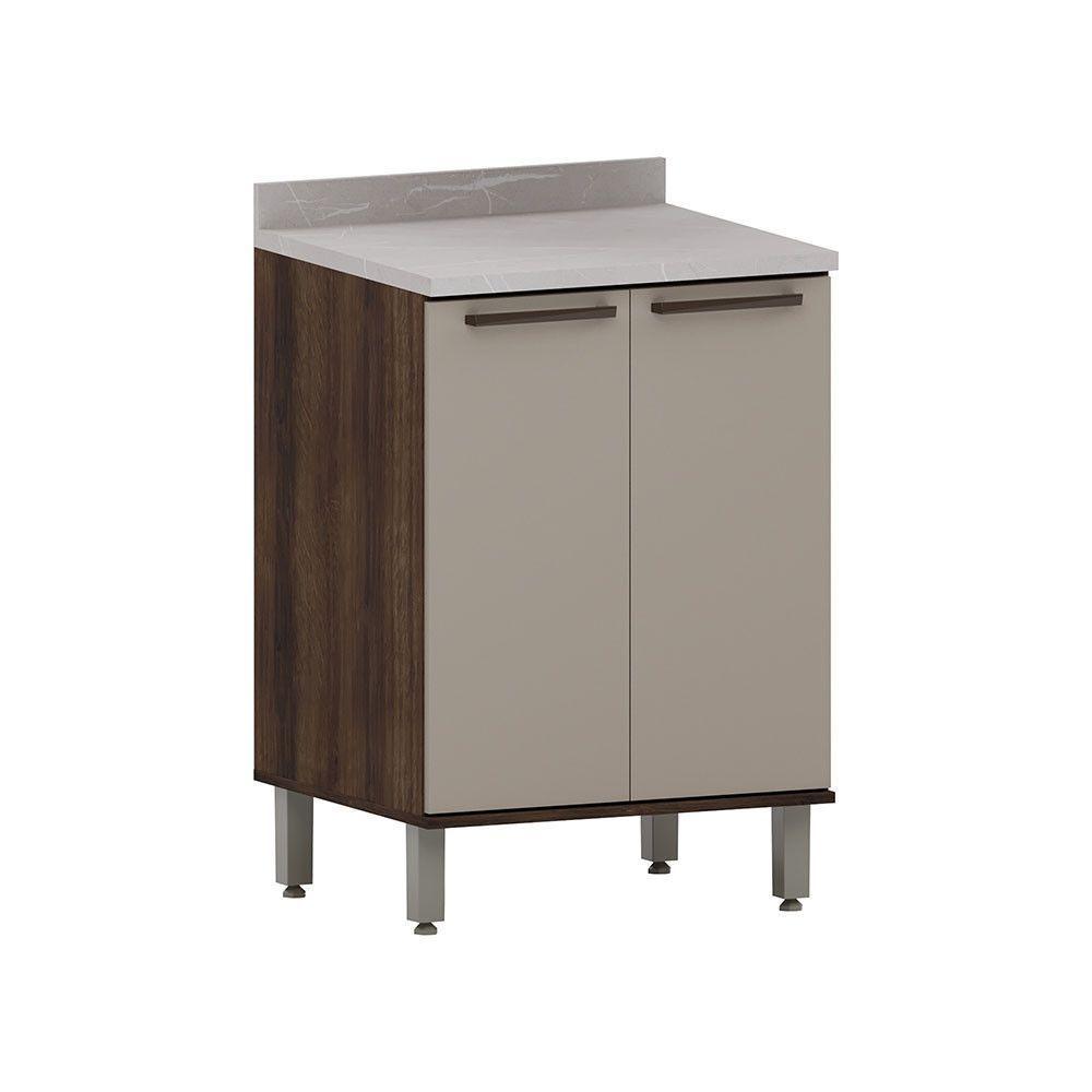 Balcão De Cozinha 60cm 2 Portas E Com Tampo Luna Luciane Móv Nogueira Dourado-cinammon - 1