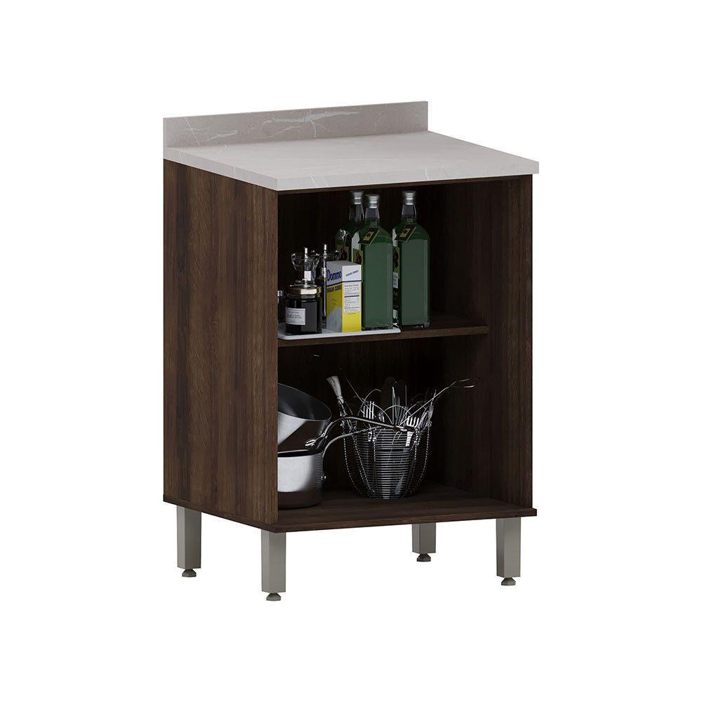 Balcão De Cozinha 60cm 2 Portas E Com Tampo Luna Luciane Móv Nogueira Dourado-cinammon - 2