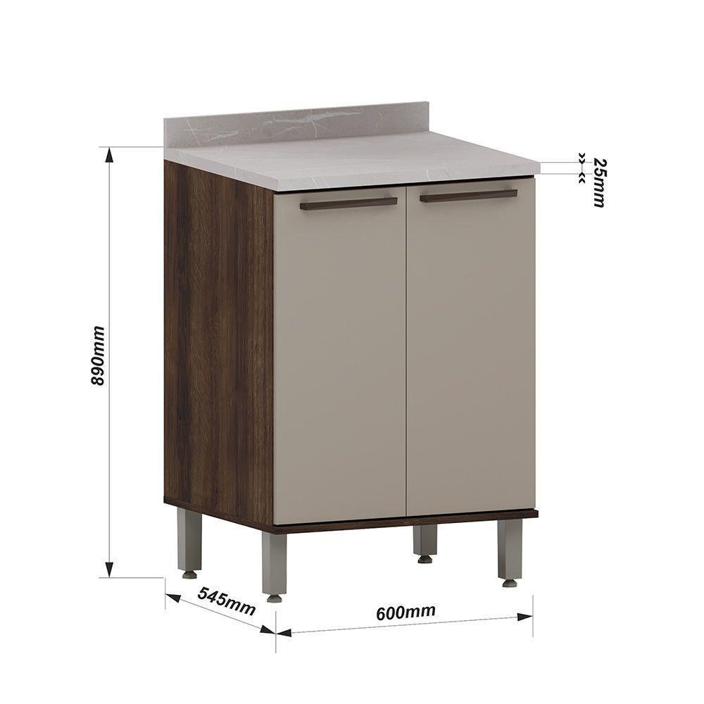 Balcão De Cozinha 60cm 2 Portas E Com Tampo Luna Luciane Móv Nogueira Dourado-cinammon - 3