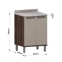 Balcão De Cozinha 60cm 2 Portas E Com Tampo Luna Luciane Móv Nogueira Dourado-cinammon - 3