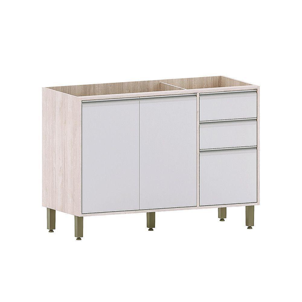 Balcão De Pia Sem Tampo Para Cozinha 120cm 2 Portas E 3 Gave Pátina-cinza Cristal - 1