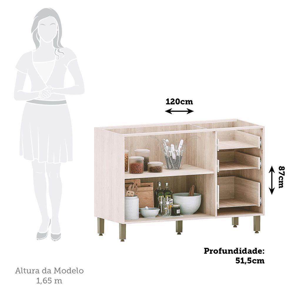 Balcão De Pia Sem Tampo Para Cozinha 120cm 2 Portas E 3 Gave Pátina-cinza Cristal - 2