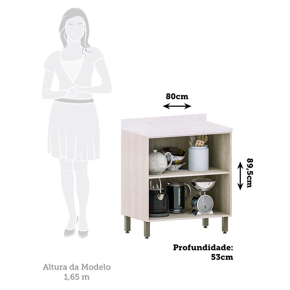 Balcão De Cozinha Com Tampo 80cm 2 Portas Art Luciane Móveis Pátina-cinza Cristal - 2