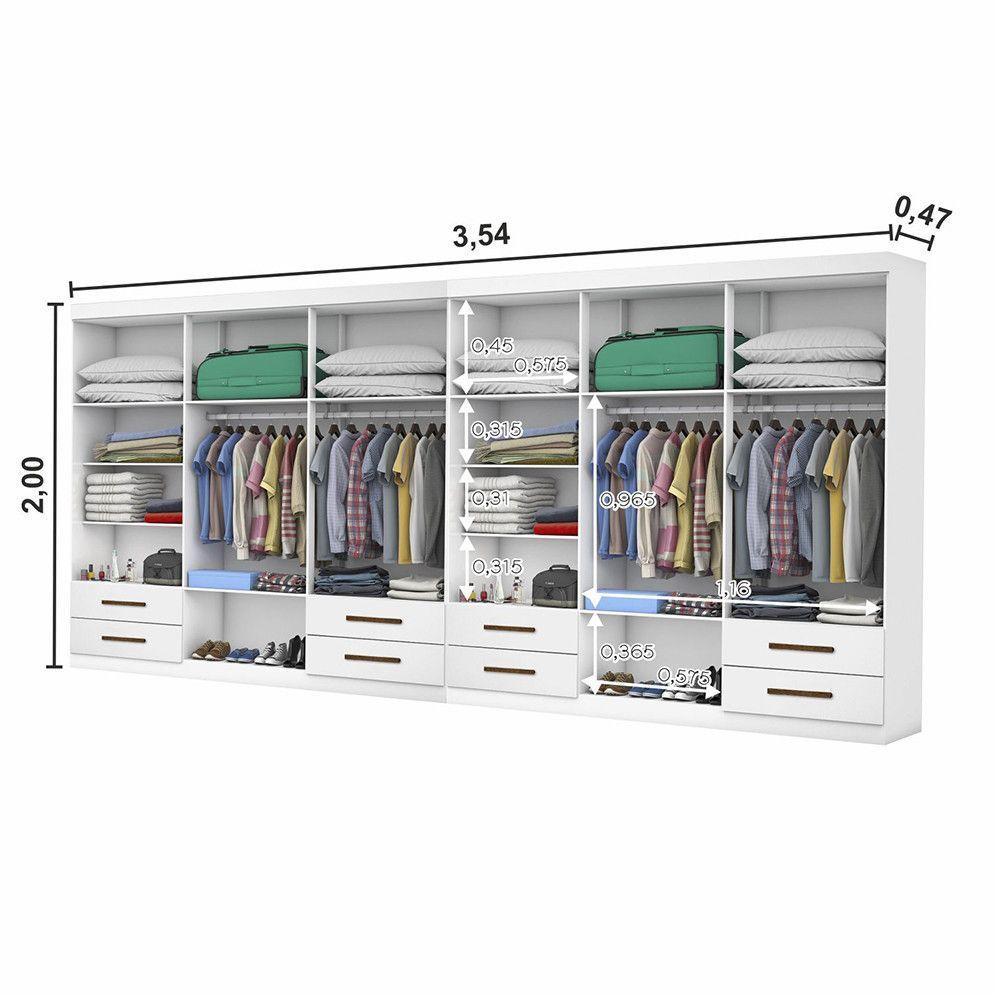 Closet Casal Duplo Lu 12 Portas 8 Gavetas Branco - 4