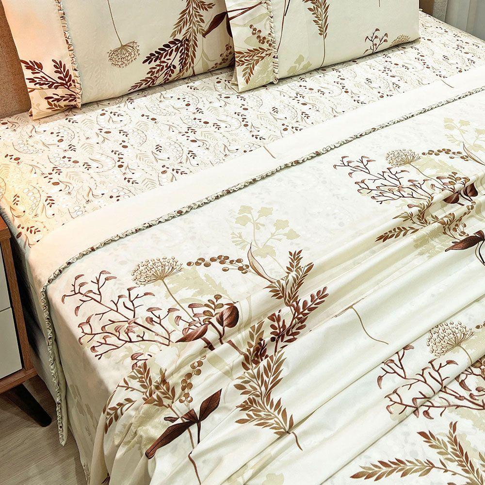 Jogo De Cama Lençol Queen Topázio Percal 300 Fios 4 Peças - Bege - 100% Poliéster - 3