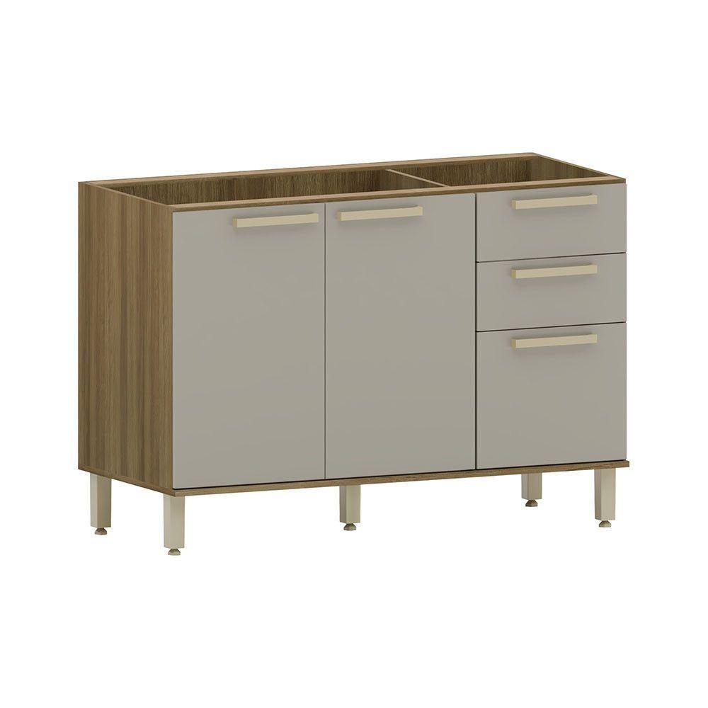 Balcão De Pia 120cm 3 Portas E 2 Gavetas Sem Tampo Isis Luci Avelã-mocca Laca - 1